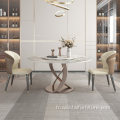 Table de salle à manger ronde en marbre de fer de luxe avec plateau tournant